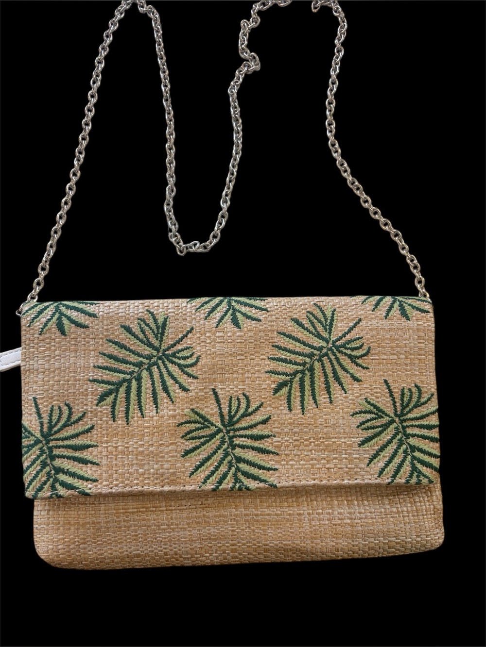 Kelly & Katie crossbody straw woven bag chain strap green Palm